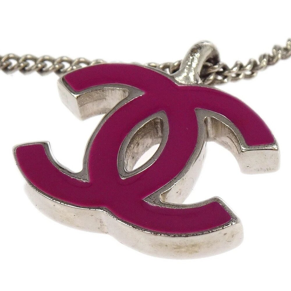 Chanel CC Chain Necklace Silver Pink 02C 154382 - Picture 2 of 8